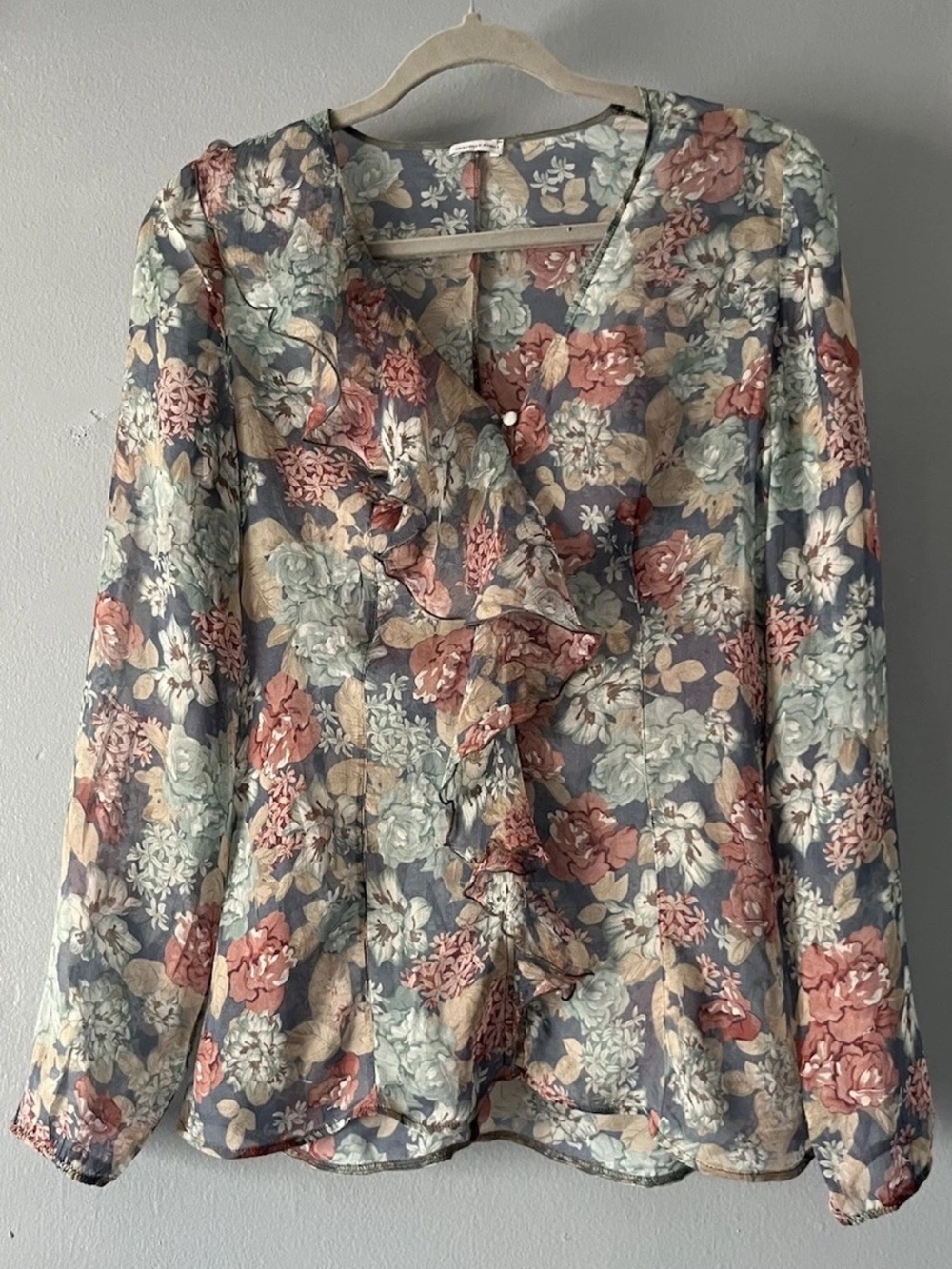 Intimissimi Blouse Button Up Sheer Floral Long Sleeve S